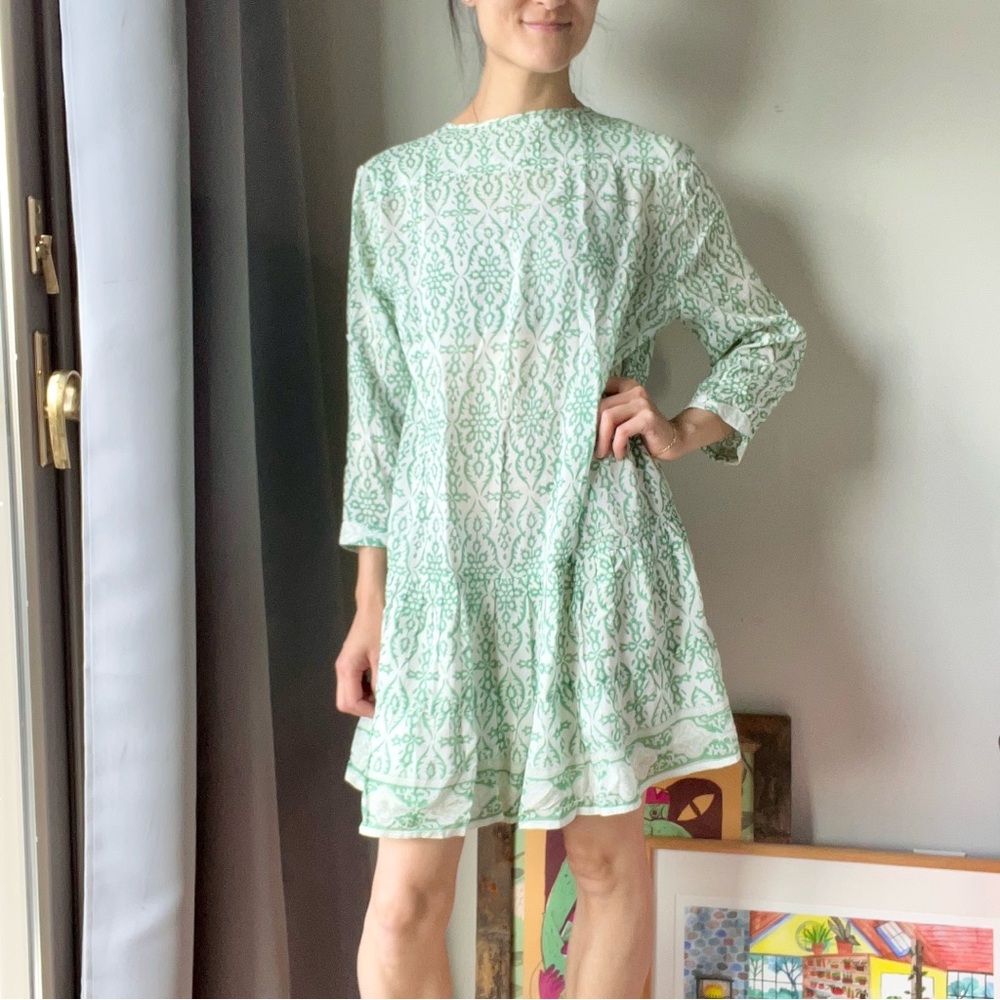 Bell by Alicia Bell popover flounce dress (green and cream)